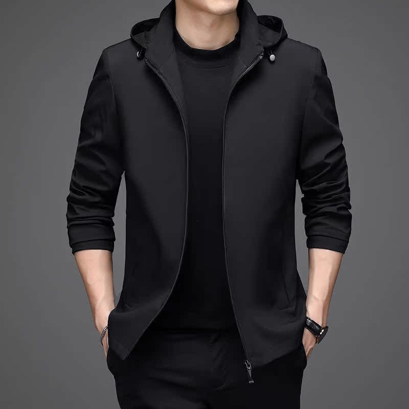 Qipai mens autumn mens jacket leisure middle-aged and young peoples new hooded detachable solid color business coat