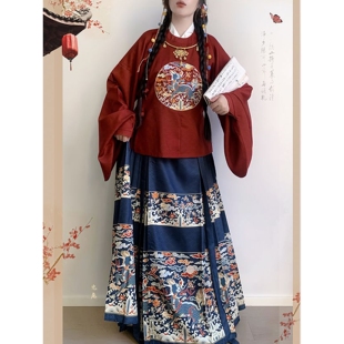 2026新款原创汉服女明制圆领大襟绣花琵琶袖短袄马面裙古风套装秋