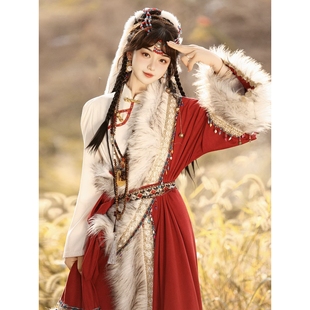 2026原创藏袍改良异域秋冬款民族风藏元素毛领服饰男女款旅拍写真