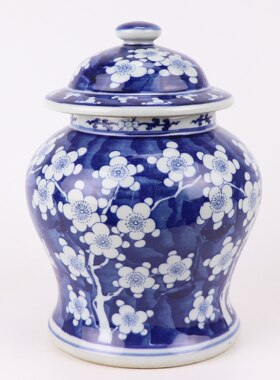 景德镇陶瓷器青花蓝地冰梅纹将军罐老货仿古瓷器摆件家居客厅装饰