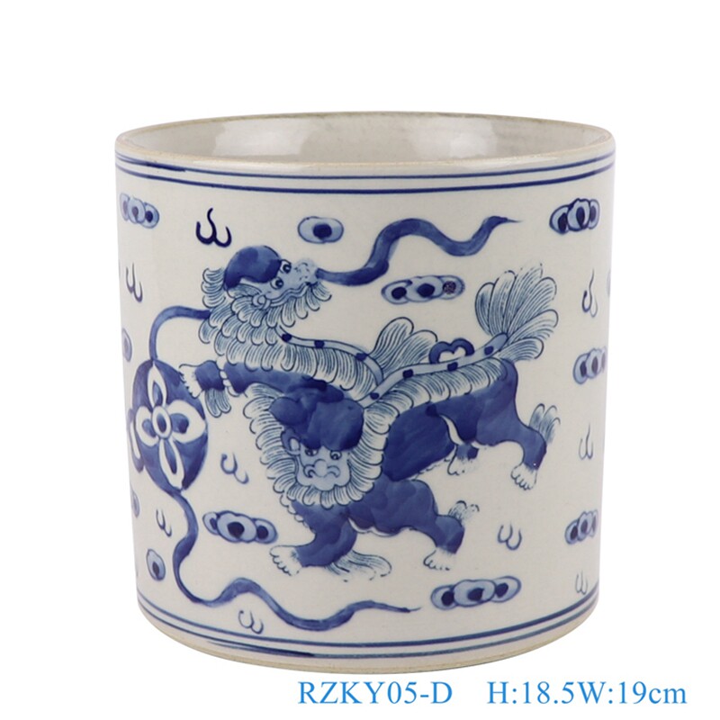 景德镇防古清康熙青花缠枝莲狮子纹笔筒文房瓷器家居摆件笔洗