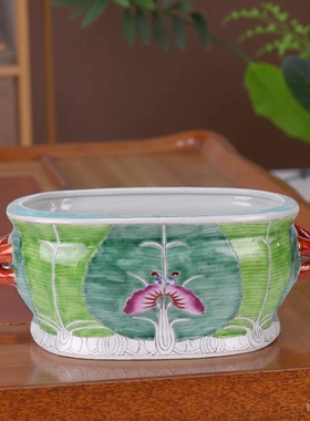 景德镇陶瓷时尚白菜图案粉彩仿古储物家用多功能烟花缸零食储物罐