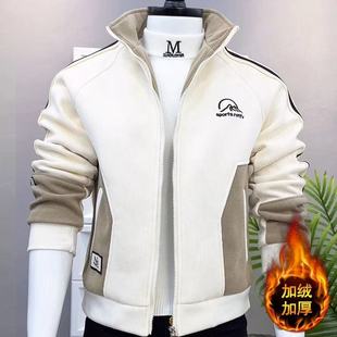 新款秋冬季春秋夹克休闲韩版青年帅气修身立领拼接外套男士装潮流