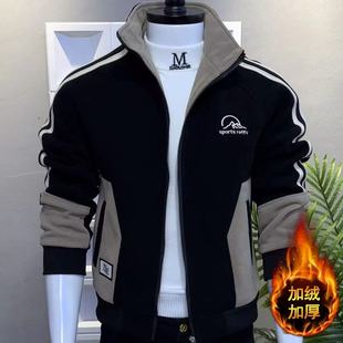 新款秋冬季春秋夹克休闲韩版青年帅气修身立领拼接外套男士装潮流