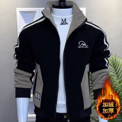 新款秋冬季春秋夹克休闲韩版青年帅气修身立领拼接外套男士装潮流