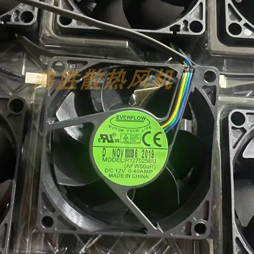 全新EVERFLOW R127025BU 12V 0.40A 7CM 4线PWM超薄散热风扇