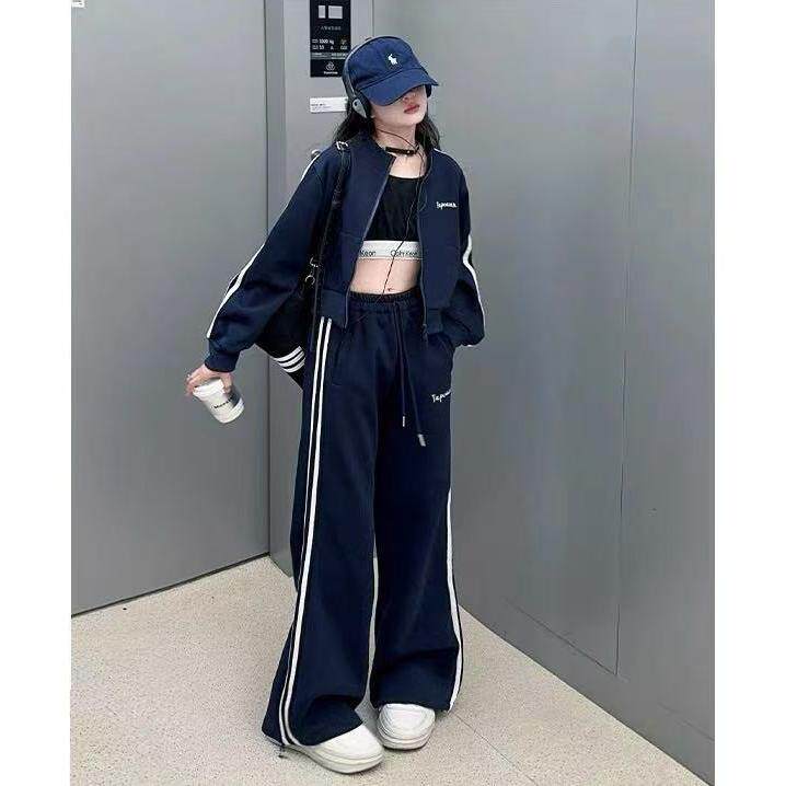 法国女童2025春秋短款时尚运动套装宽松韩版学生休闲两件套卫衣两