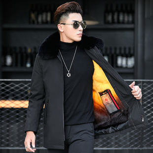 海宁春季男士短款貂毛貂皮内胆派克服外套真毛领皮毛一体皮草大衣