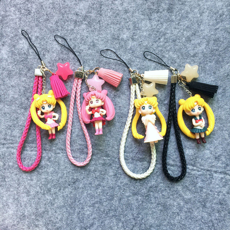 手机饰品挂饰小挂件挂绳挂链可爱超萌卡通美少女战士编织挂绳挂件