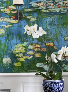 莫奈油画作品 睡莲 池塘 Water Lilies 定制壁画 无缝墙布墙纸