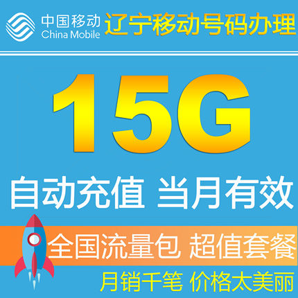 辽宁移动流量充值 全国15G流量当月有效手机叠加油包2g3g4g通用QZ