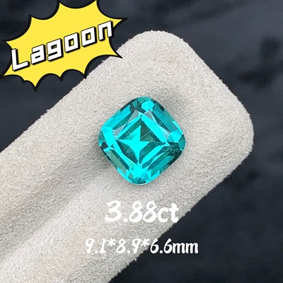 3.88ct蓝绿碧玺天然阿富汗Lagoon碧玺裸石枕形戒面珠宝定制镶嵌