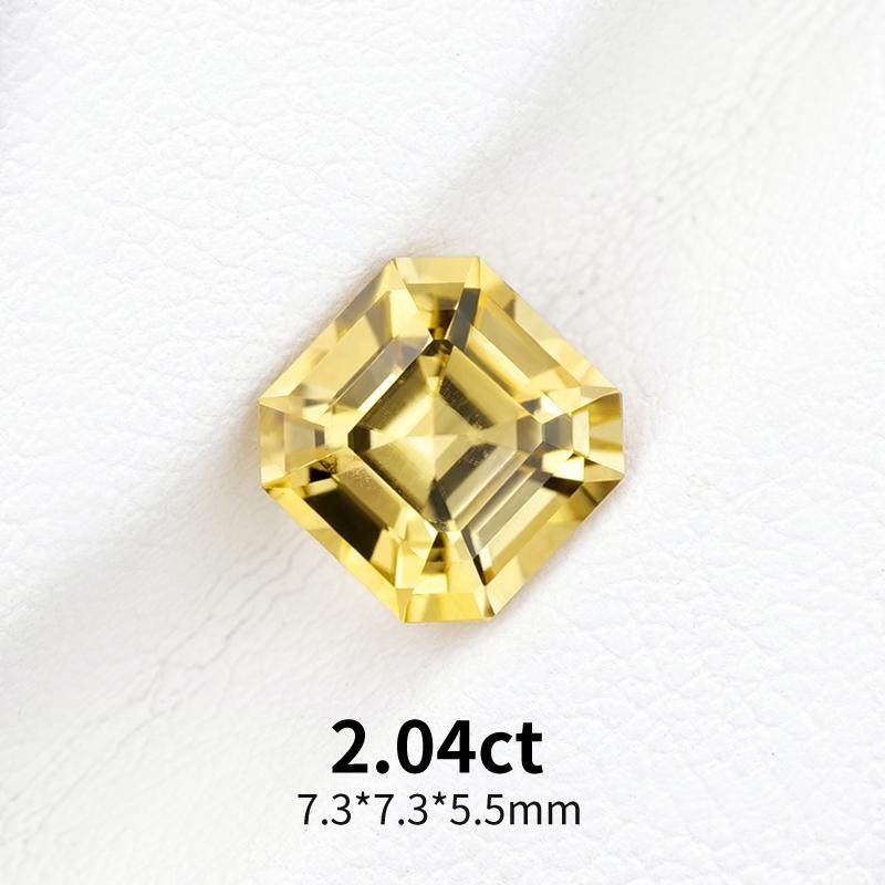 2.04ct阿富汗天然黄碧玺裸石方形阿斯切精切戒面金黄色宝石全反火