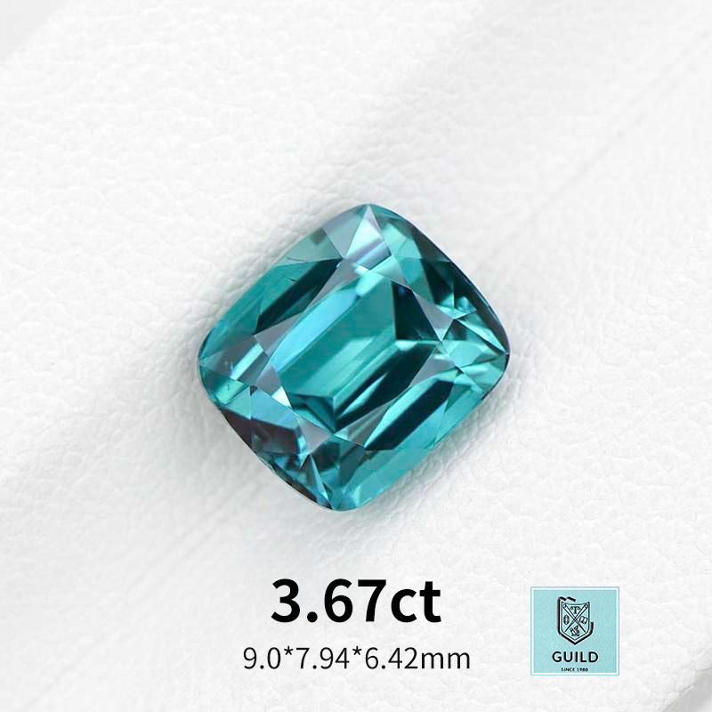 3.67ct天然Lagoon碧玺蓝绿色碧玺垫形戒面裸石枕形宝石珠宝定制