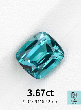 3.67ct天然Lagoon碧玺蓝绿色碧玺垫形戒面裸石枕形宝石珠宝定制