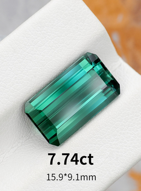 7.74ct天然绿碧玺裸石蓝绿全净戒面长方形小八角宝石定制戒指吊坠