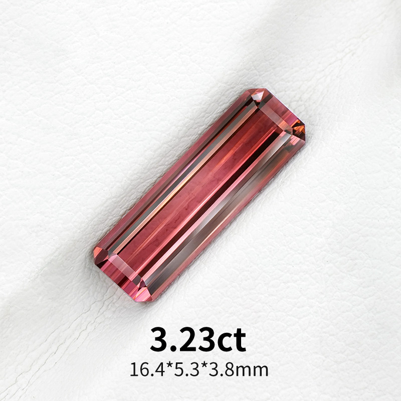 3.23ct天然红碧玺全净精切戒面长条碧玺渐变双色碧玺裸石红色宝石