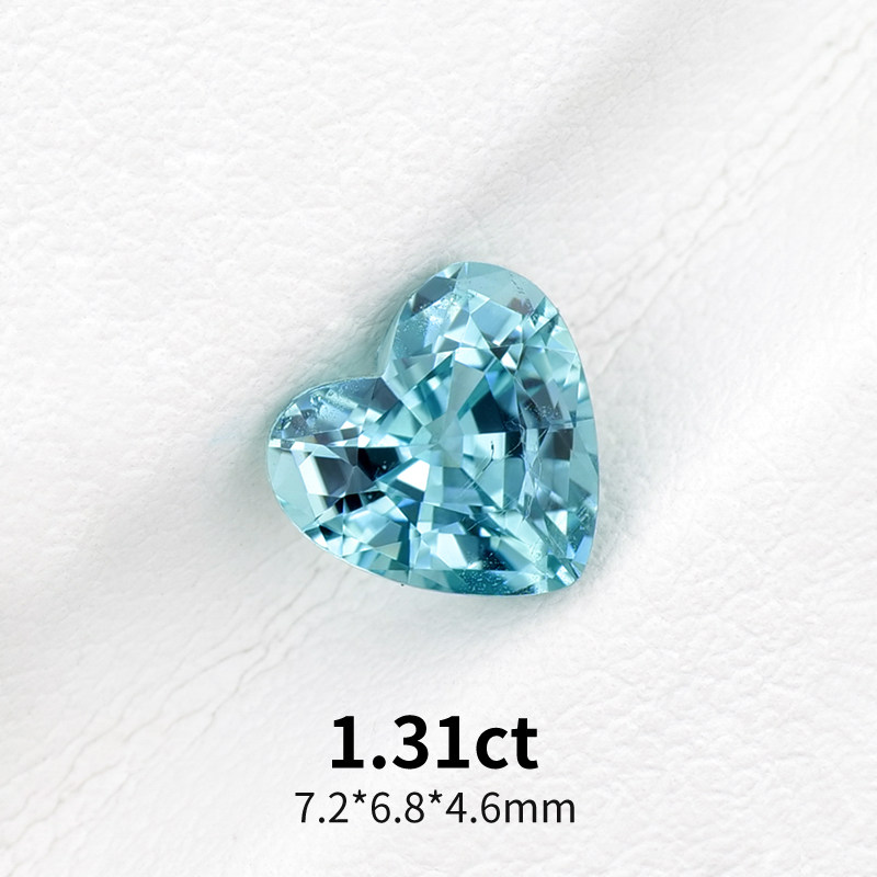 1.31ct天然蓝绿碧玺Tiffany蓝心形碧玺裸石精切满火彩珠宝定制