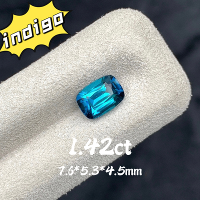 1.42ct天然蓝碧玺阿富汗indigo碧玺裸石枕形戒面宝石珠宝定制镶嵌
