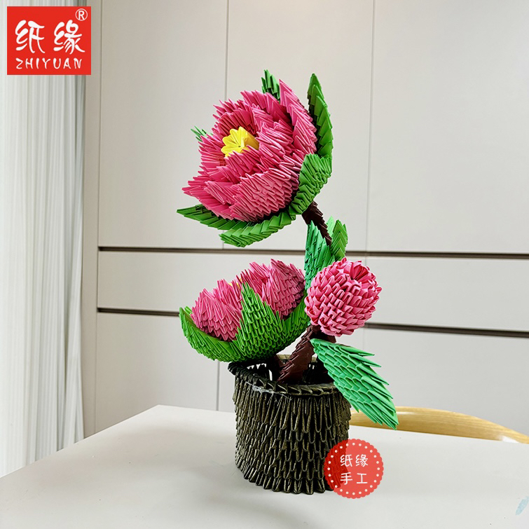纸缘三角插手工折纸山茶花重庆市花学生美术学生三角插创意作品