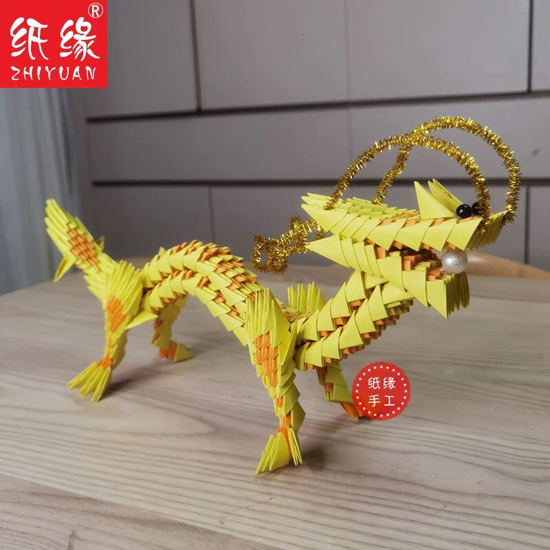 三角插折纸中国龙花龙红色黄色材料包半成品可选择手工制作成品