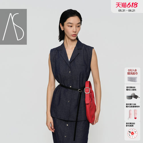 夏季无袖牛仔衬衫女修身显瘦