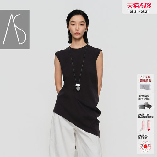AS解构风黑色无袖T恤女夏新款