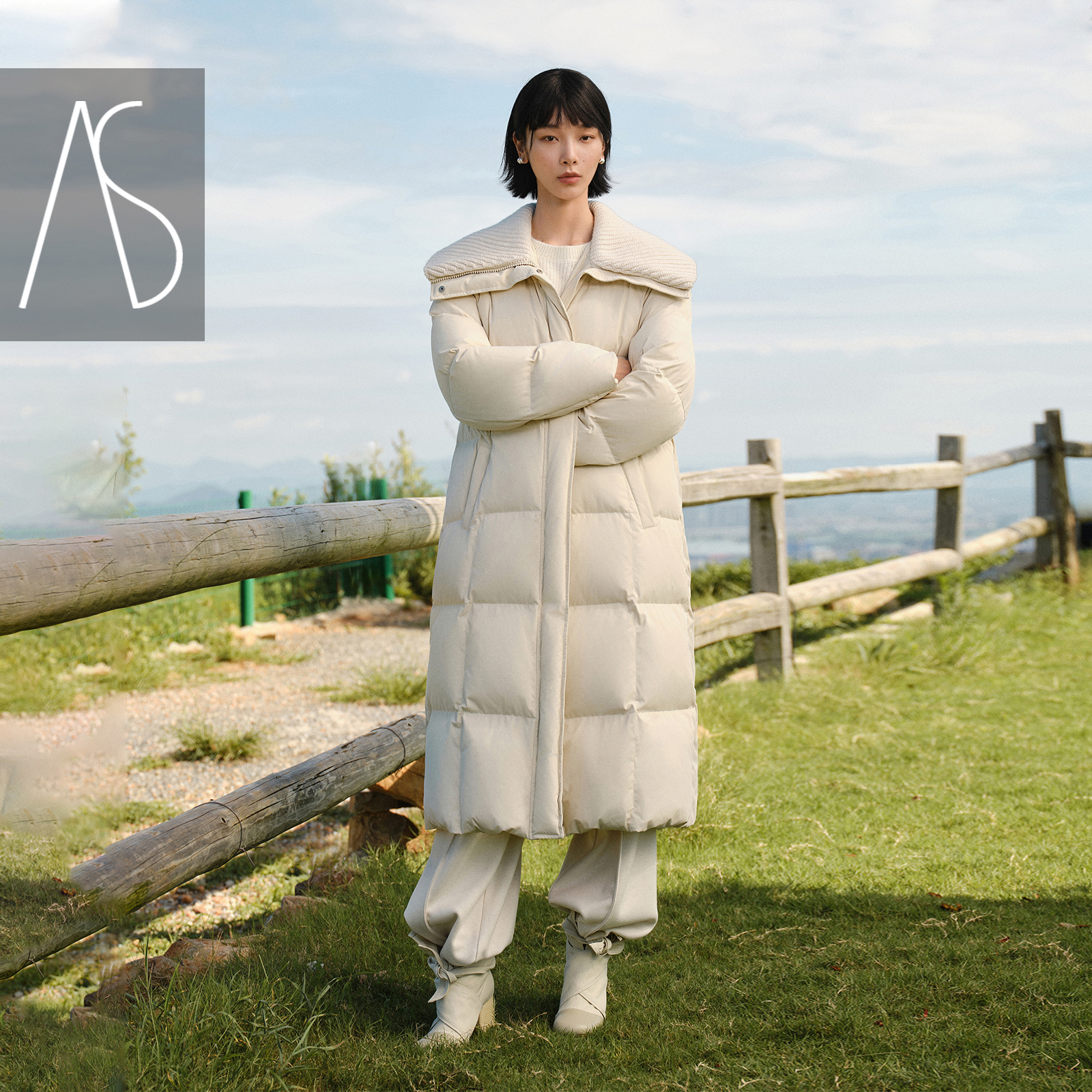 AS保暖长款百搭显瘦绒羽绒服外套