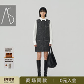 无袖 AS复古连衣裙女26春季 新款 小香风毛边珠片织带口袋编织感长裙