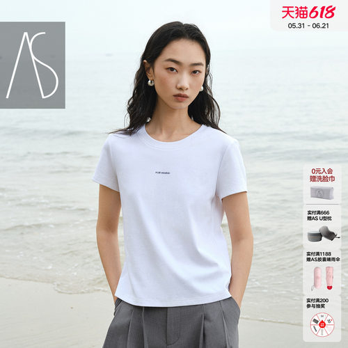 AS极简风白色短袖字母印花T恤