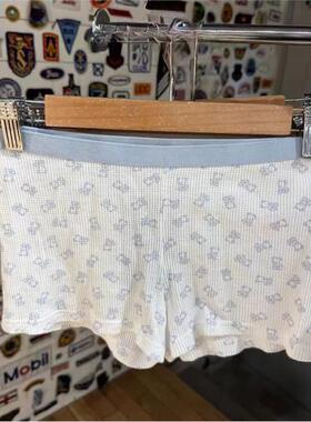 brandy baby松紧腰纯棉印花短裤三粒扣裤子白宽边休闲平角打底裤