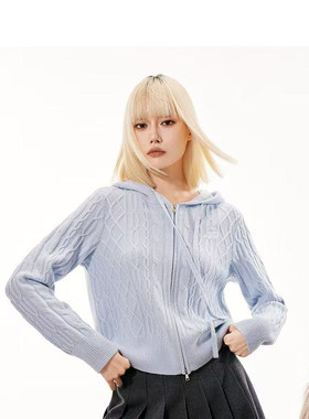 麦家商场同款2025新百搭显瘦连帽拉链简约针织衫毛衣女4EA132971Q