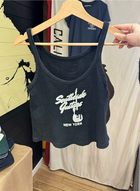 brandy baby新黑色吉他印花螺纹字母背心女夏季内搭bm华夫格上衣