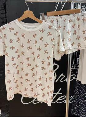 brandy baby新款小鹿印花圆领柔软宽松短袖棉T恤女bm上衣短裤套装