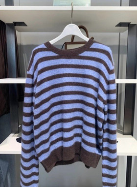 麦家商场同款2025秋季新慵懒风百搭宽松条纹针织衫女5GA233211