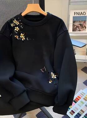 加绒加厚宽松纯棉美式圆领卫衣