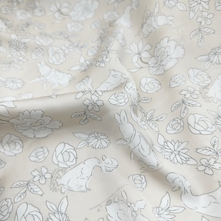 仿醋酸米色印花缎面雪纺面料夏季 睡衣高级旗袍布料 高垂连衣裙衬衫