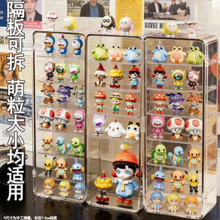 透明萌粒收纳盒桌面多层防尘手办盲盒展示架泡泡玛特小摆件整理盒