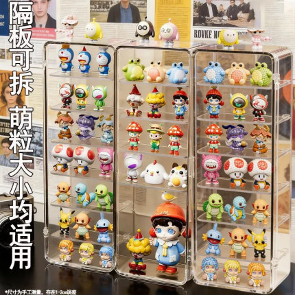 透明萌粒收纳盒桌面多层防尘手办盲盒展示架泡泡玛特小摆件整理盒
