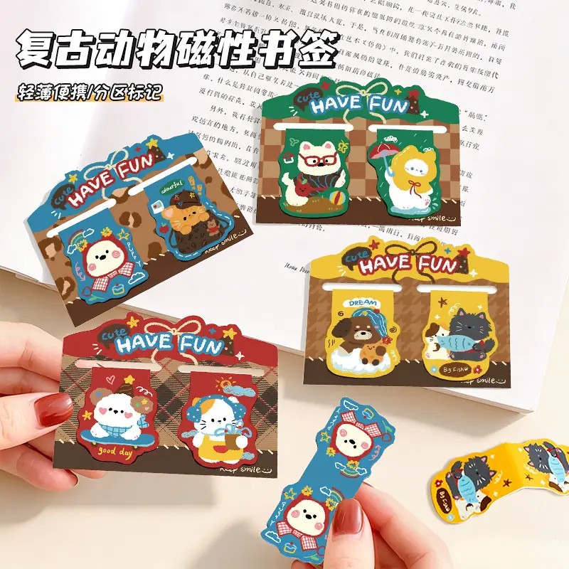 可爱复古动物磁性书签学生猫双枚