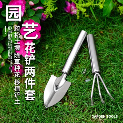 种花菜铲子园艺工具迷你套装户外铲阳台盆栽不锈钢家用松土小耙子