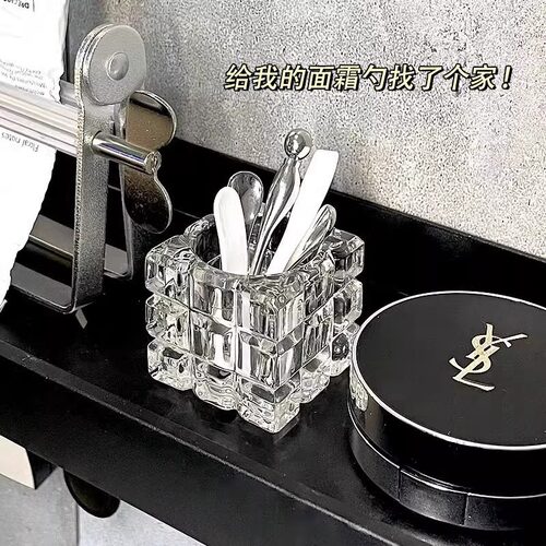 面膜勺子固定器浴室面霜挖取勺玻璃镜柜桌面化妆眼霜挑棒刷收纳盒