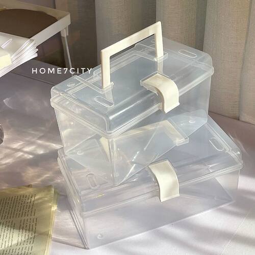 手提整理盒简约ins收纳盒透明药箱学生宿舍无印风防尘多功能药盒