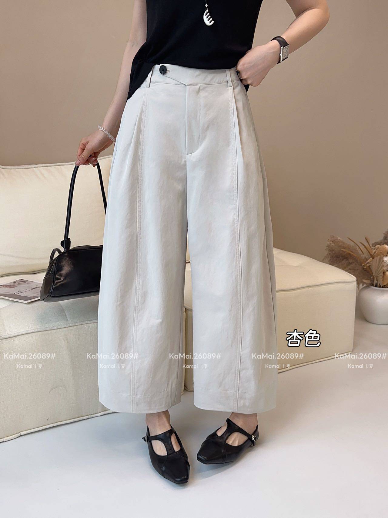 KM卡麦26089时尚宽松百搭显瘦直筒休闲裤女夏新款弯刀阔腿九分裤