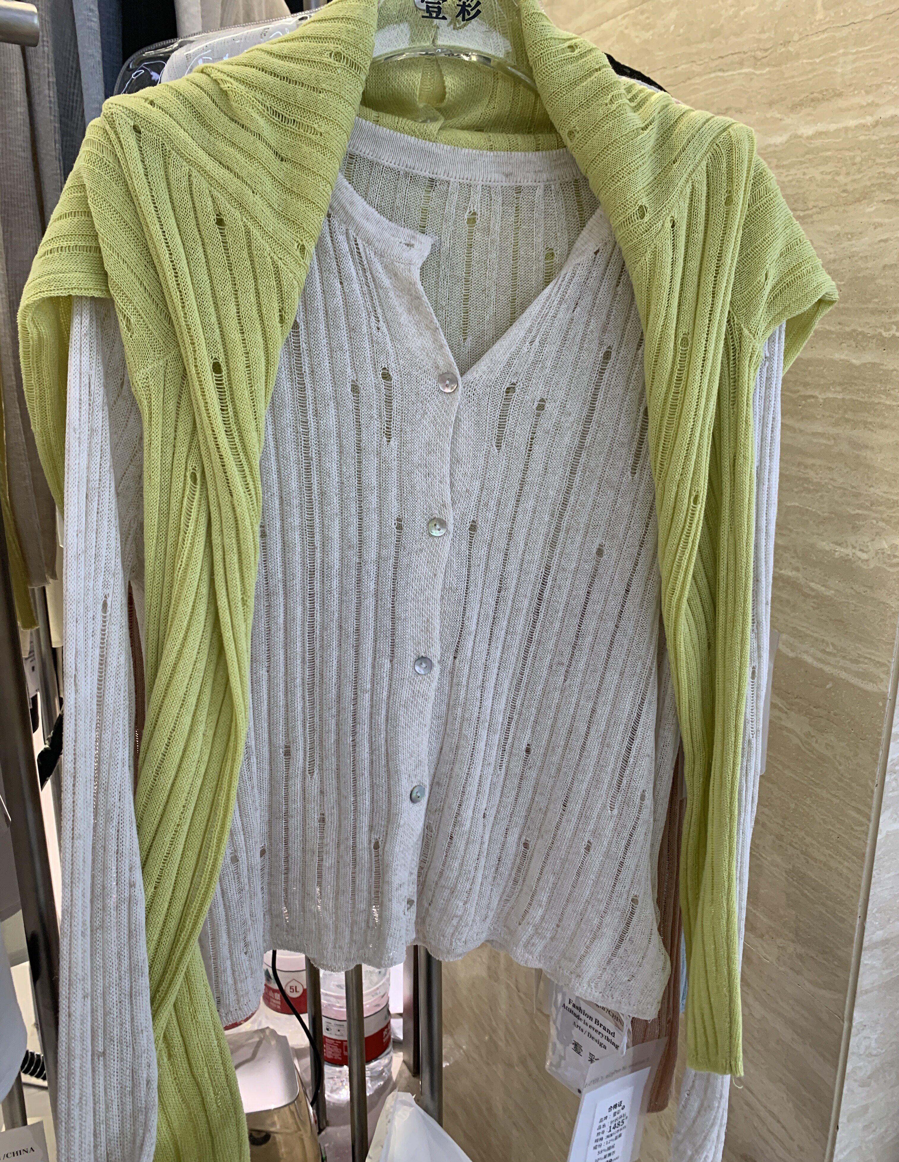 壹彩1485春夏镂空针织开衫显瘦上衣纯色长袖T恤衫新款薄款休闲女