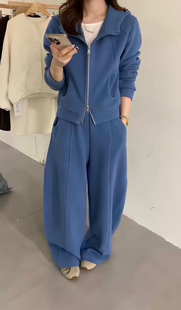 连帽羊绒卫衣+高腰阔腿裤两件套女2026秋季新款韩系时尚休闲套装
