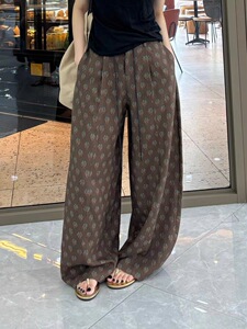 大超小越2656 休闲裤夏季气质时尚设计感高腰百搭碎花阔腿直筒裤