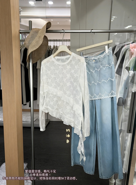 卡曼诗kamanshi30866春季新款韩系不规则飘带设计小众蕾丝衬衫女