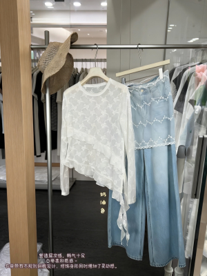 卡曼诗kamanshi30866春季新款韩系不规则飘带设计小众蕾丝衬衫女