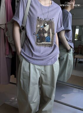 ONE2026夏季新款欧货百搭时尚宽松大版卡通印花短袖T恤女上衣one
